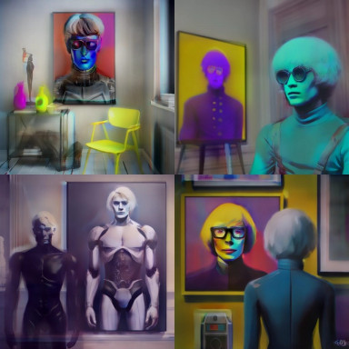 How Midjourney's AI imagines a robot painting Andy Warhol.