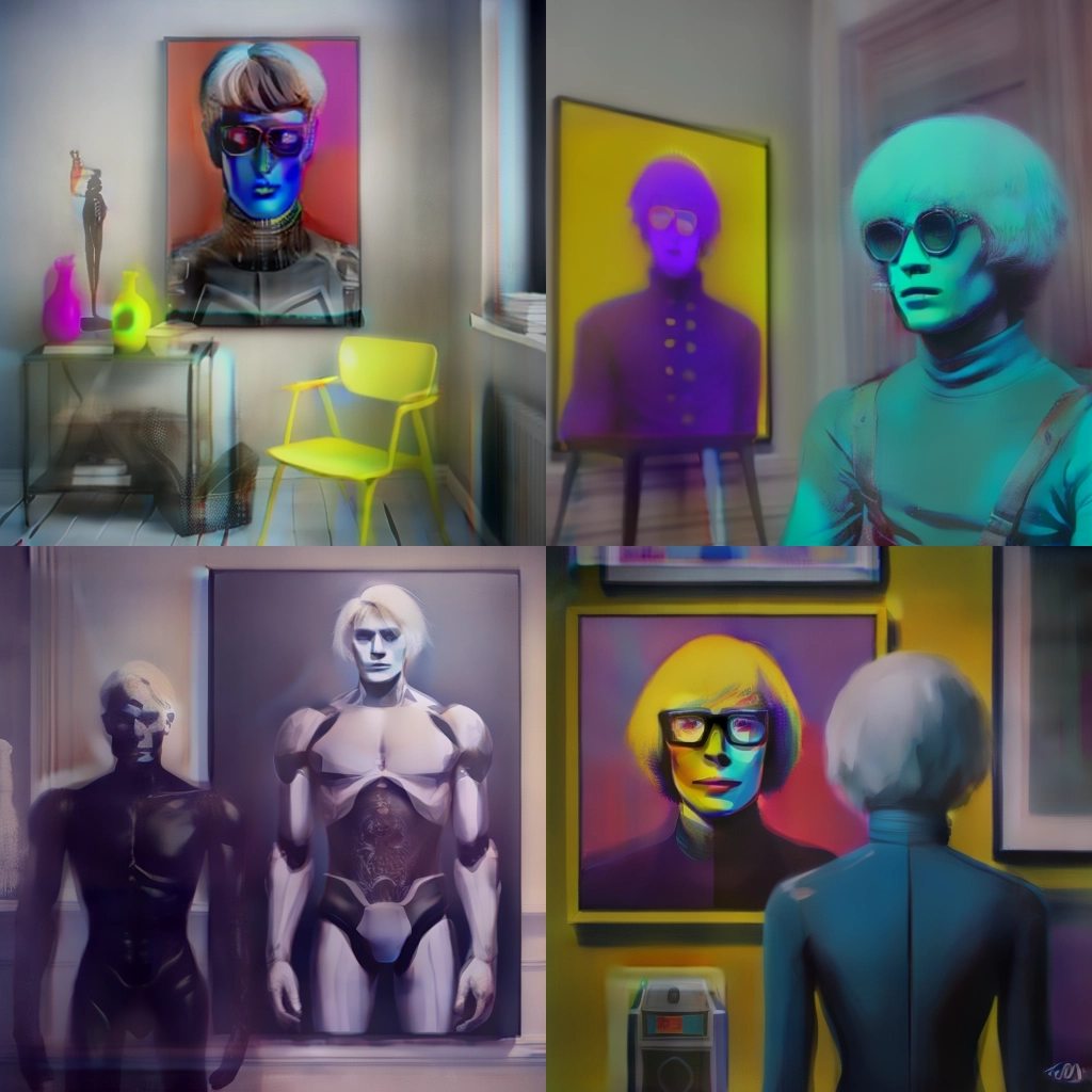 How Midjourney's AI imagines a robot painting Andy Warhol.